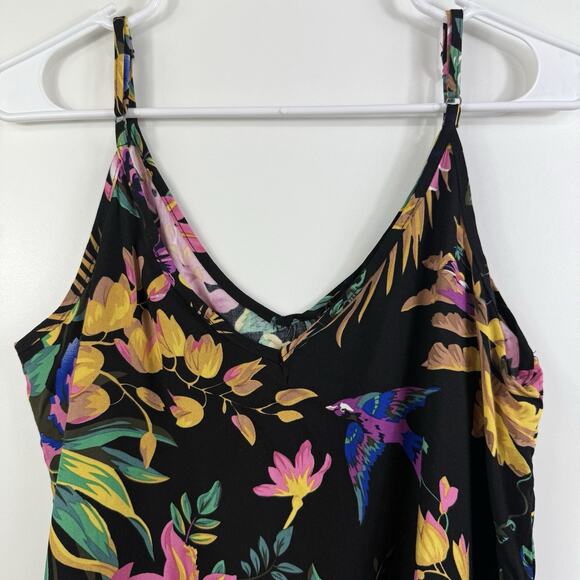 New Tropical Cynthia Rowley Black Floral Bird Print Tank Top Small Dark Floral - Picture 5 of 10